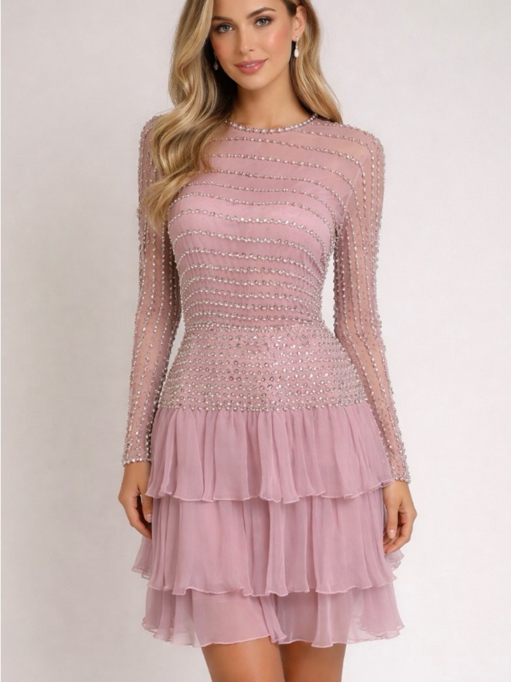 Sumiko Embellished lavender Tiered Chiffon Dress